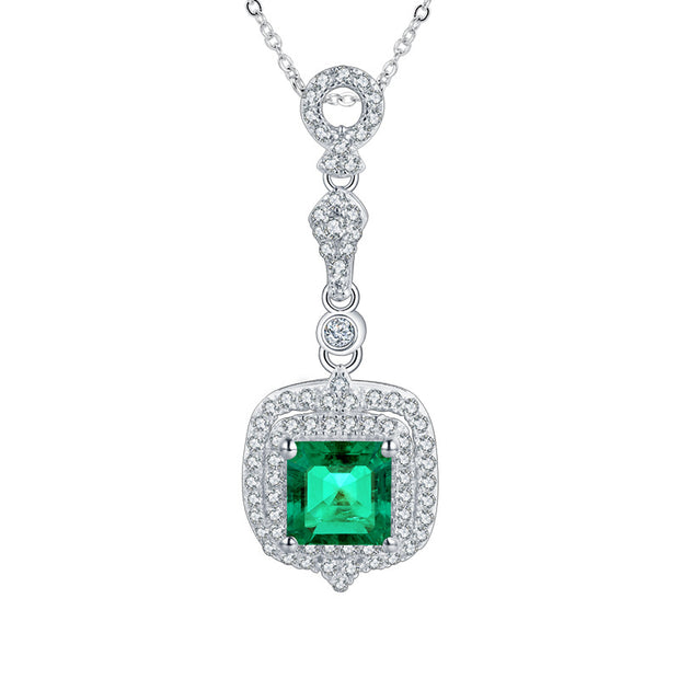 Lab Diamond Emerald Interlocking Silver Necklace