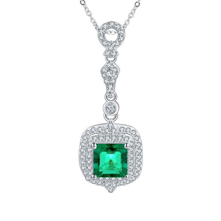 Lab Diamond Emerald Interlocking Silver Necklace