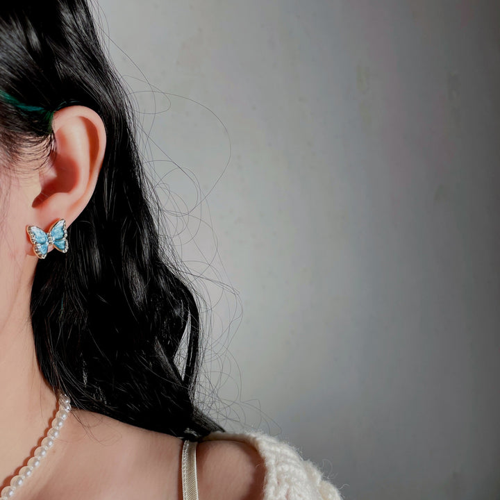 Vintage Blue Rhinestone Butterfly Earrings