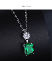 Laboratory Square Diamond Emerald Square Diamond Silver Necklace