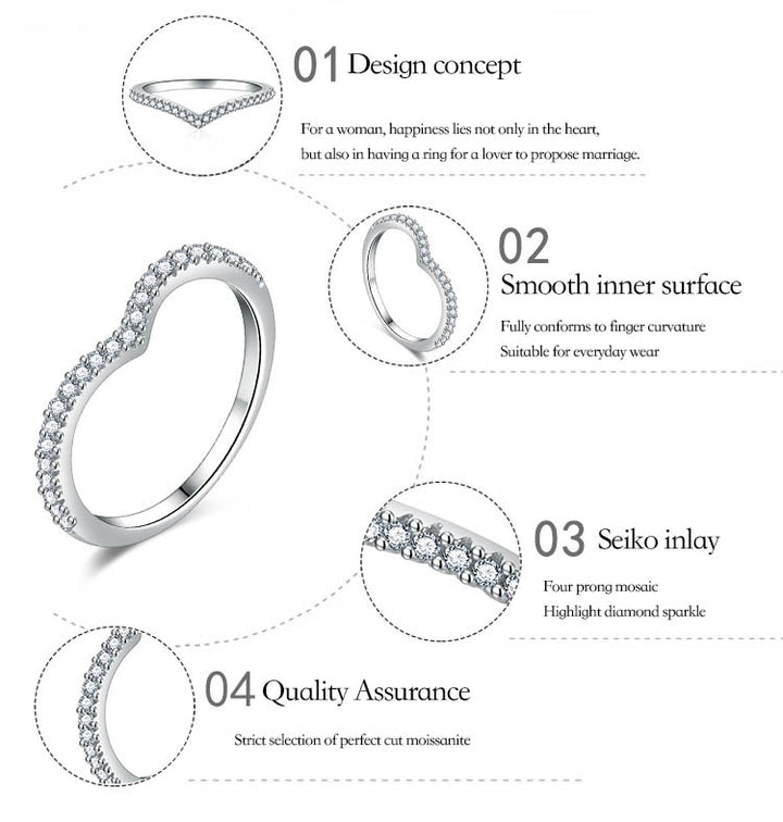 Wishbone Chevron Moissanite Stacking Ring
