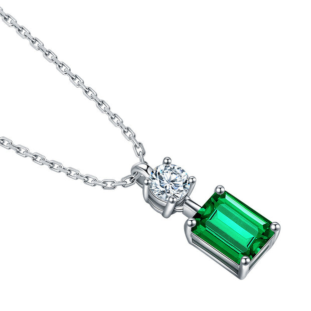 Laboratory Square Diamond Emerald Square Diamond Silver Necklace