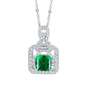 Laboratory square diamond emerald perfume bottle silver necklace