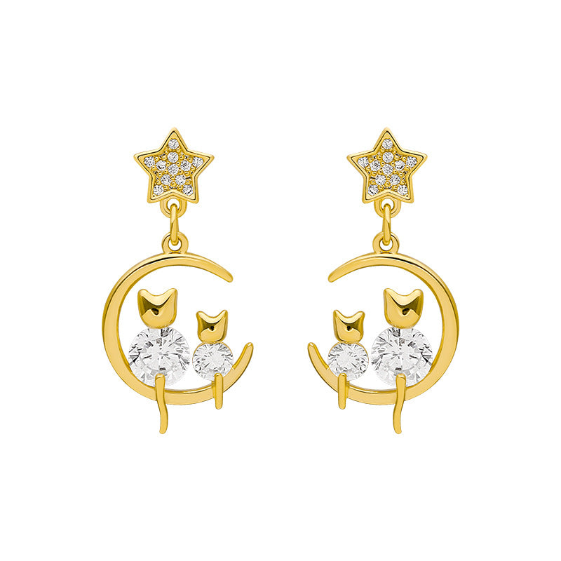 Cat & Moon Earrings