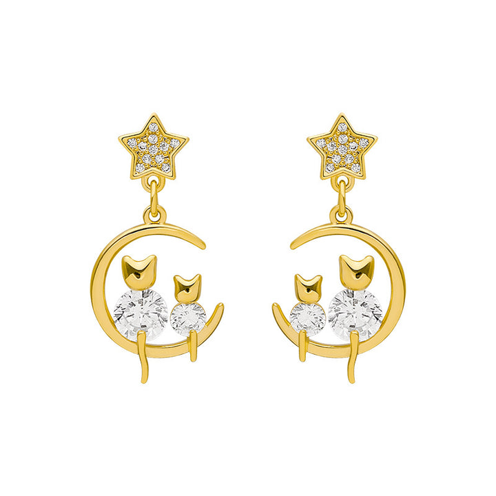 Cat & Moon Earrings