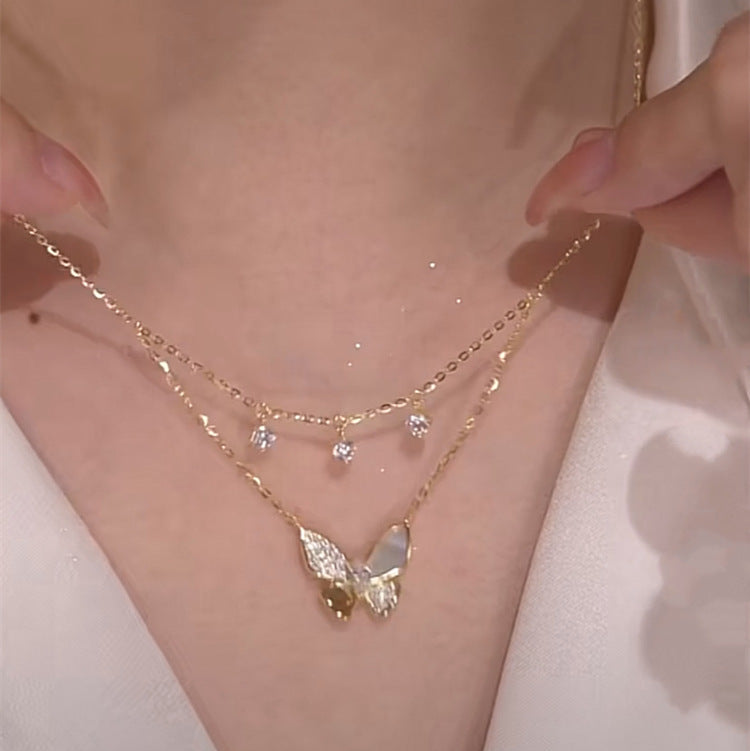 Double Butterfly Zirconia Necklace