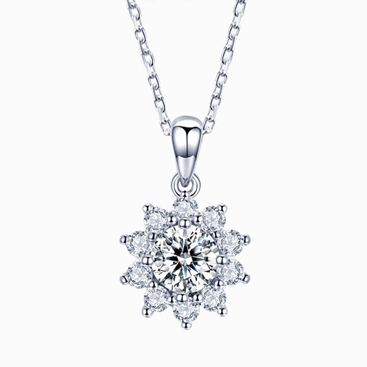 Moissanite 925 Silver Sun Flower Necklace