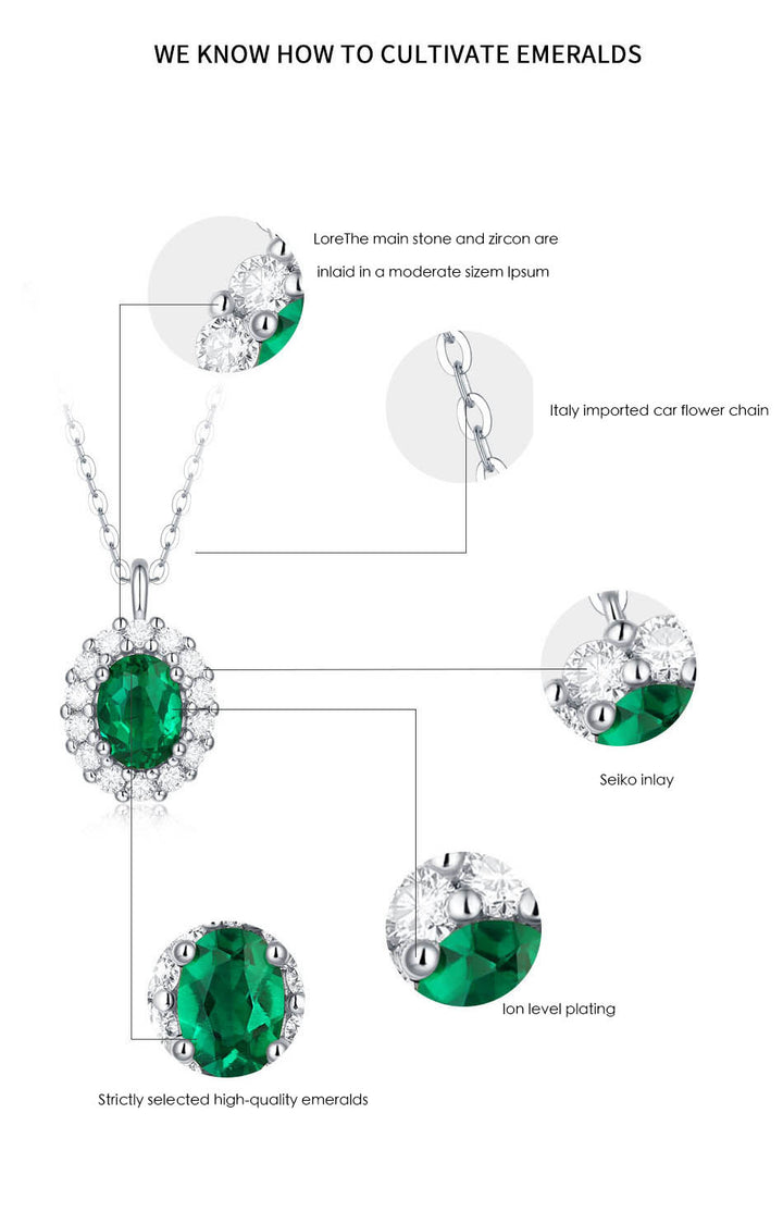 Green Oval Emerald Halo Pendant
