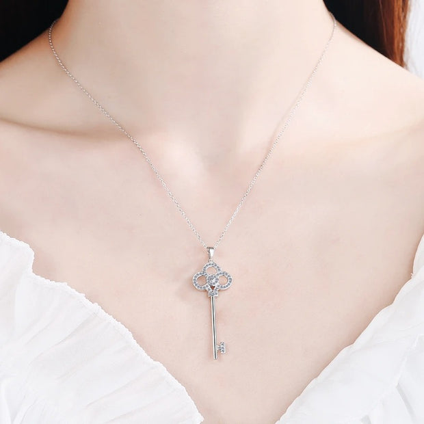 Moissanite 925 Silver Key Necklace