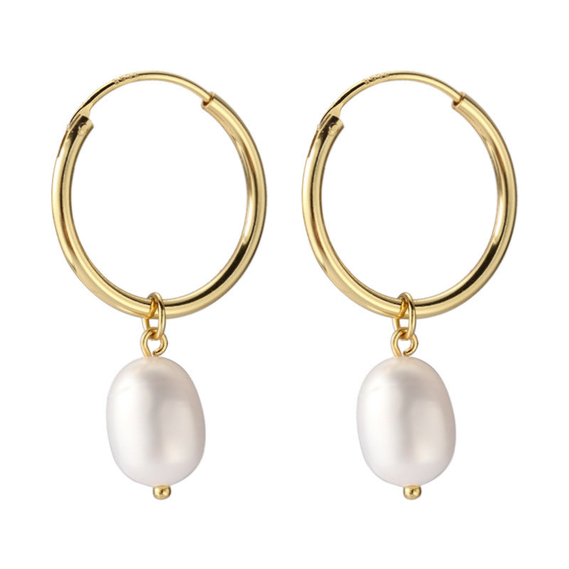 Freshwater Pearl Bella Hoop Earrings in 925 Sterling Silver
