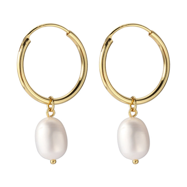 Freshwater Pearl Bella Hoop Earrings in 925 Sterling Silver
