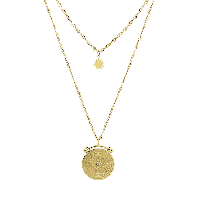 Roman vintage pendant double layer necklace
