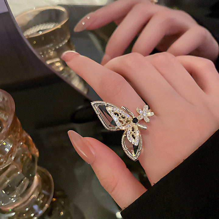 Crystal Flower Butterfly Ring