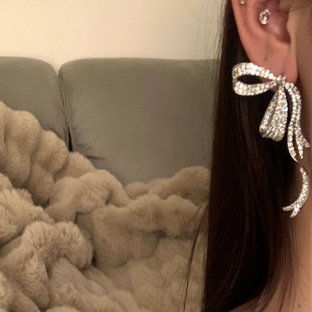 Bow Ribbon Zirconia Earrings
