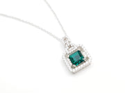 Laboratory square diamond emerald perfume bottle silver necklace