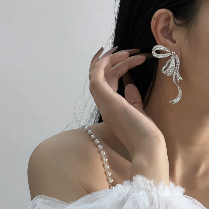 Bow Ribbon Zirconia Earrings