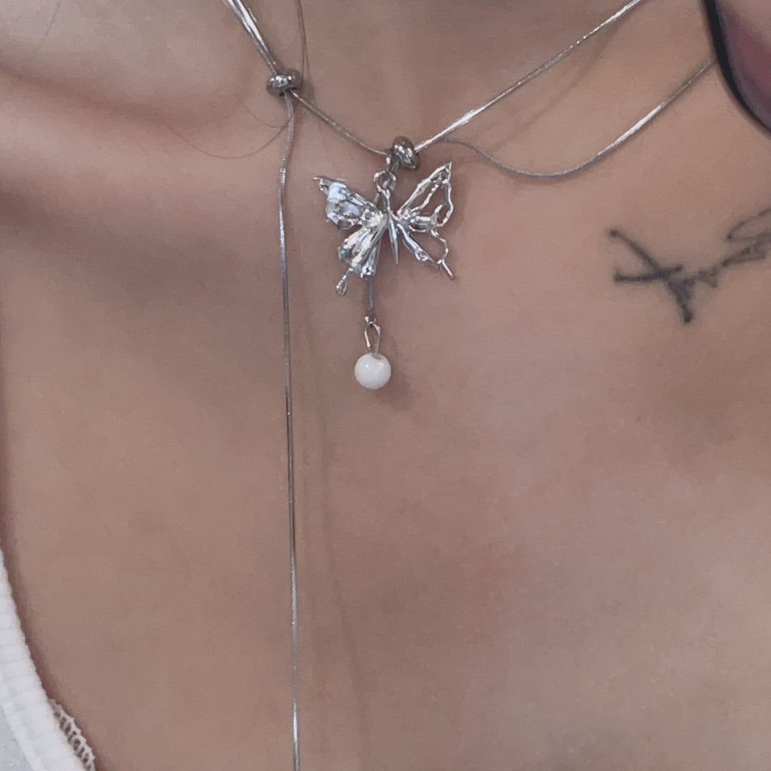 Butterfly Pearl Tassel Necklace