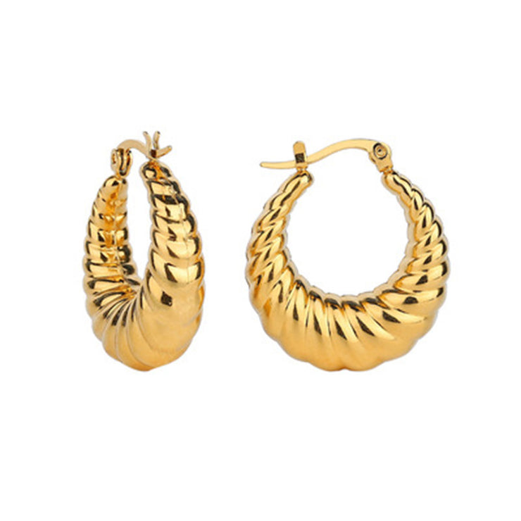 Gold Twisted Croissant Hoop Earrings