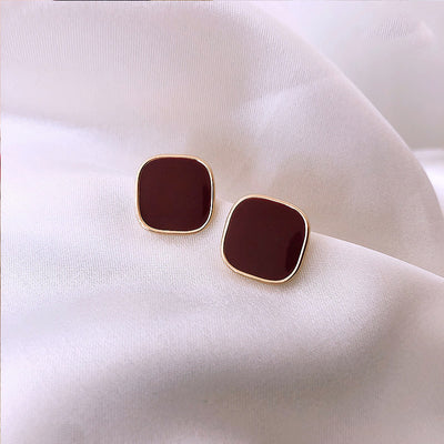 Burgundy Square Basic Earrings