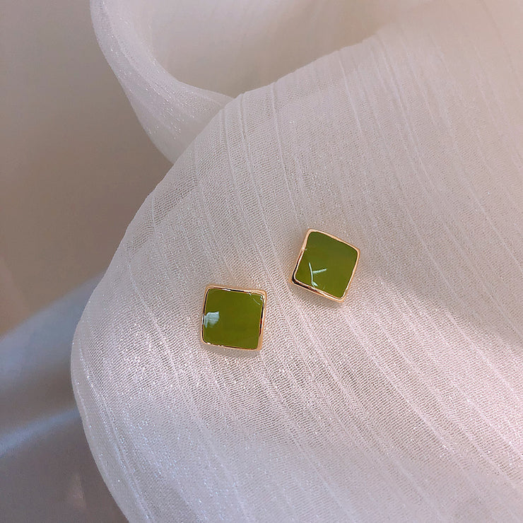 Square Green Basic Earrings