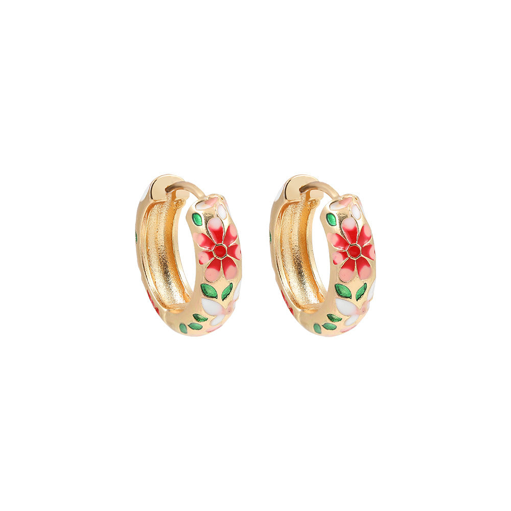Gold Hoop Flower Earrings