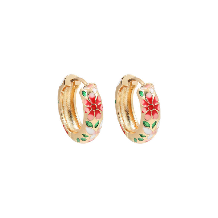 Gold Hoop Flower Earrings