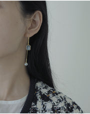 Handmade Square Ice Zirconia Bead Tassel Earrings