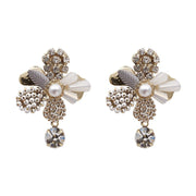 Pearl Flower & Crystal Tassel Earrings