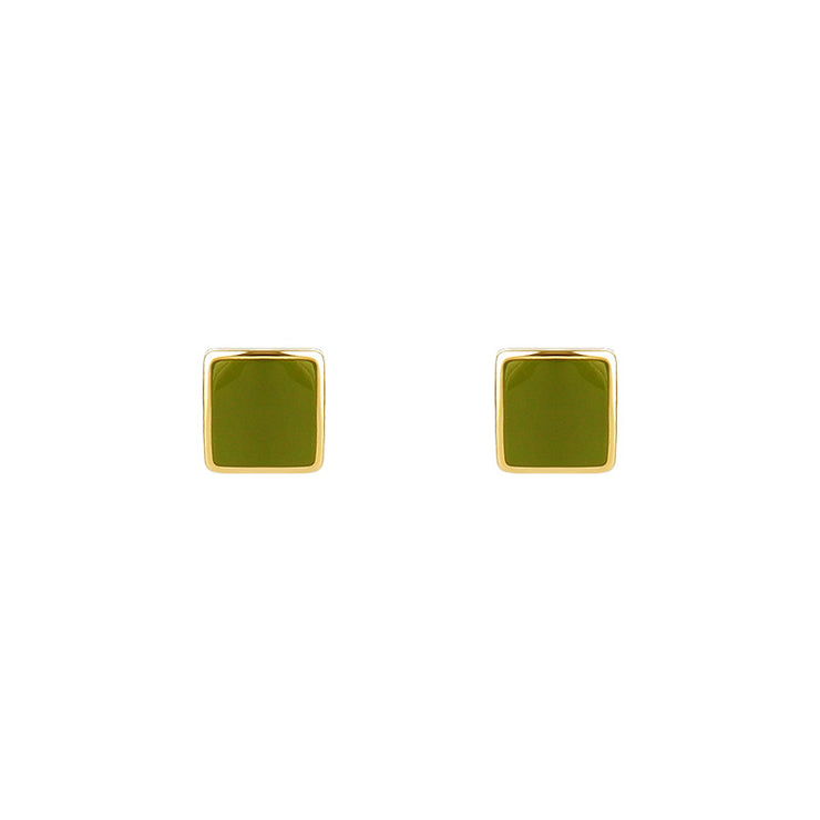 Square Green Basic Earrings