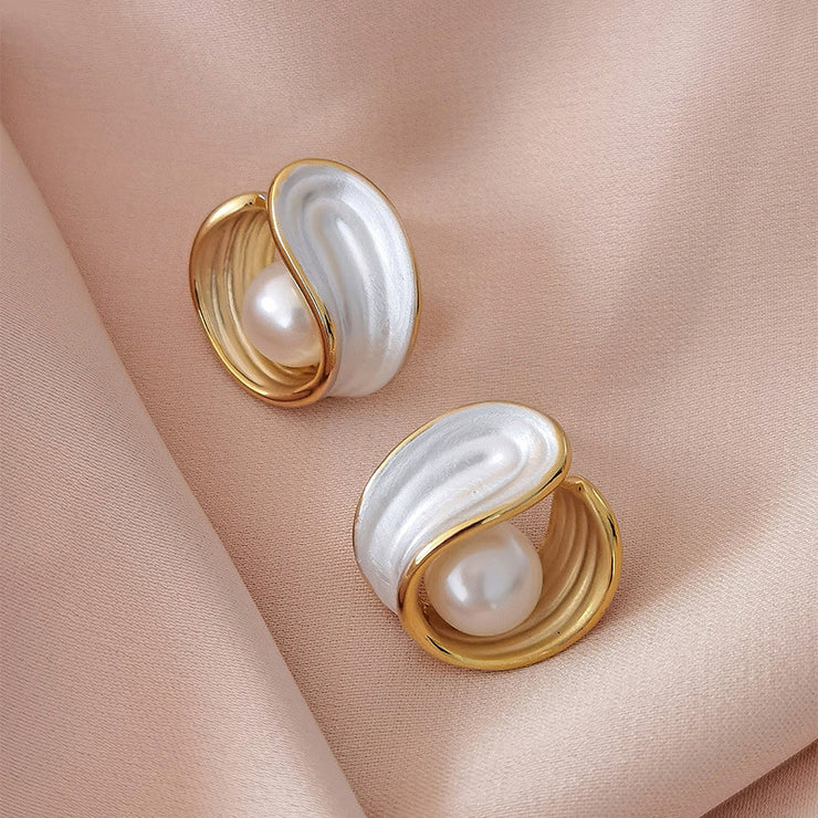 White Pearl Petal Earrings