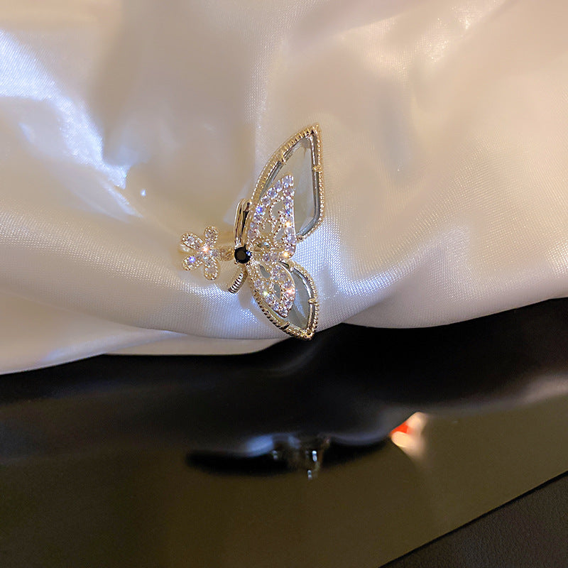 Crystal Flower Butterfly Ring