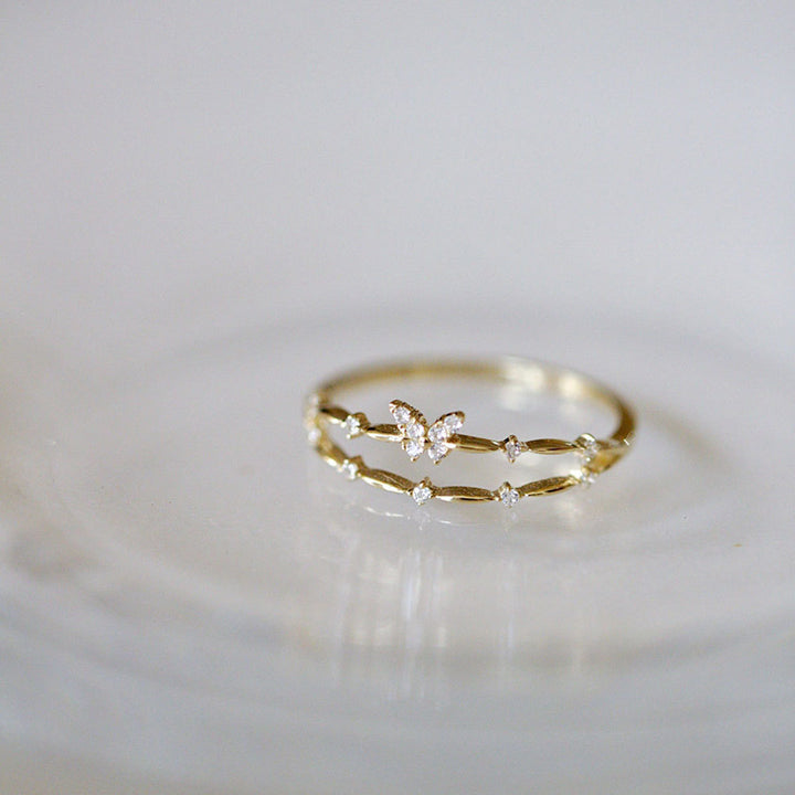 Double Butterfly Zirconia Ring