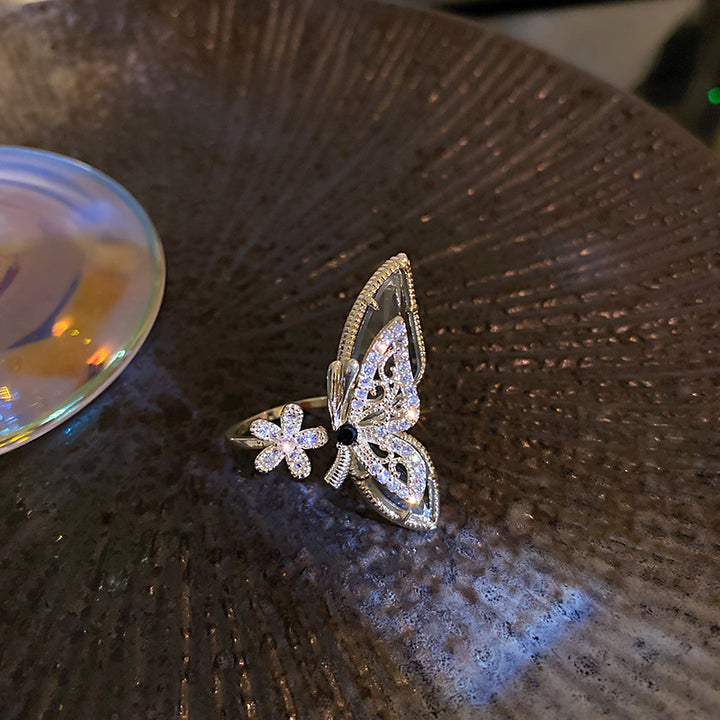 Crystal Flower Butterfly Ring