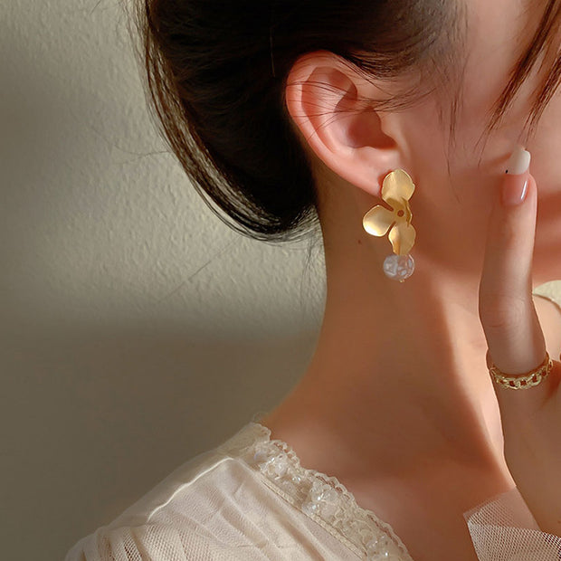 French Vintage Flower Petal Pearl Earrings