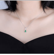 Laboratory square diamond emerald whale drop silver necklace