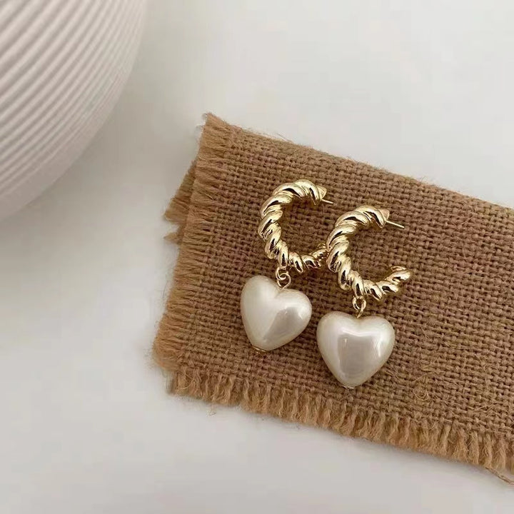 Twisted Rope Hoop Pearl Love Earrings