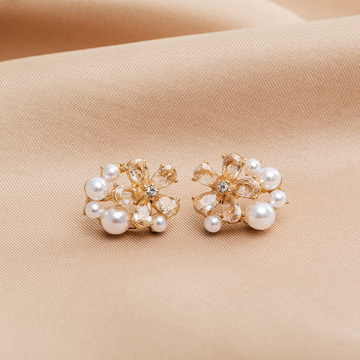 Crystal & Pearl Flower Earrings