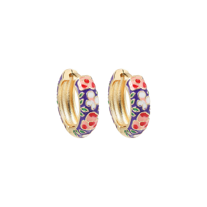 Gold Hoop Flower Earrings