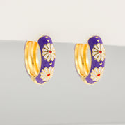 Gold Hoop Flower Earrings