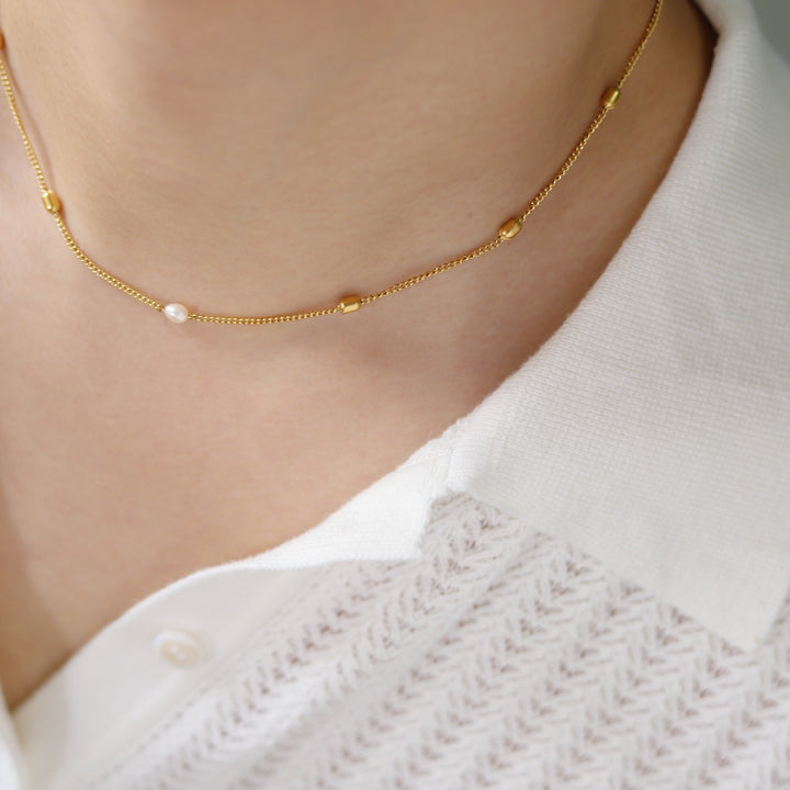 Freshwater Pearl and Rice Bead Necklace