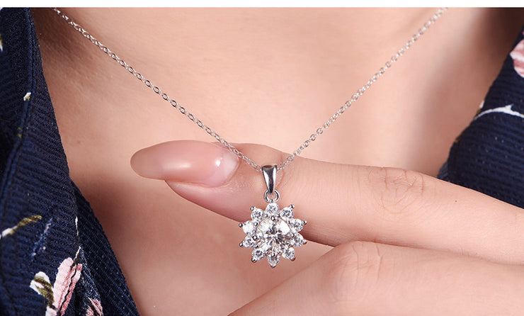 Moissanite 925 Silver Sun Flower Necklace