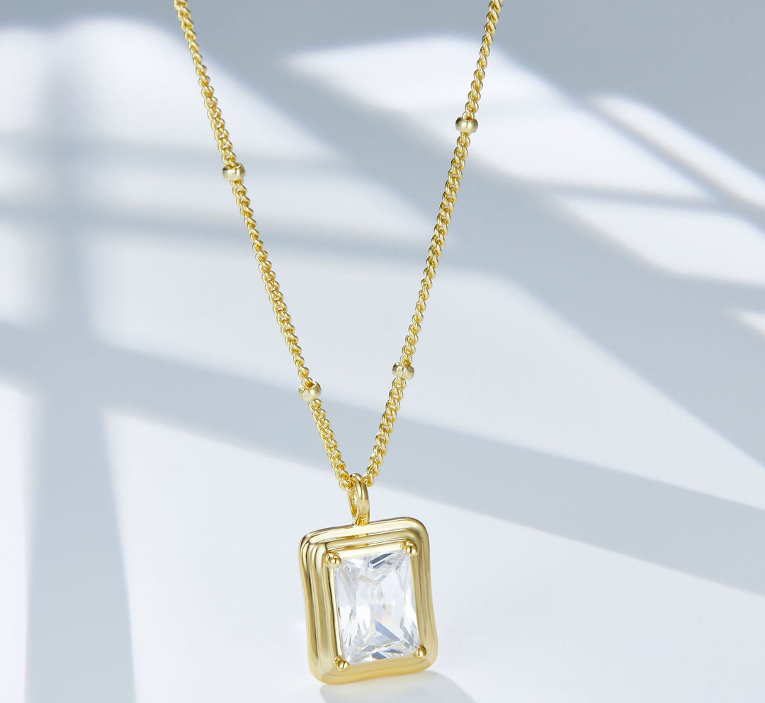 Sterling Silver Square Perfume Bottle French 5a Grade Zirconia Necklace