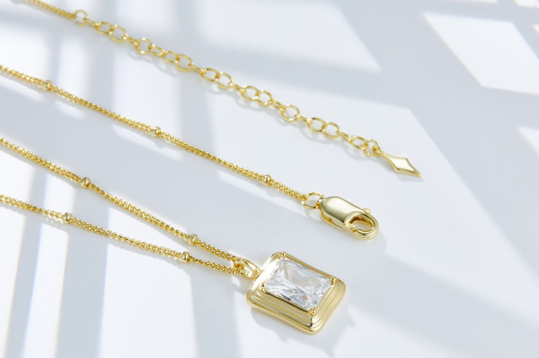 Sterling Silver Square Perfume Bottle French 5a Grade Zirconia Necklace