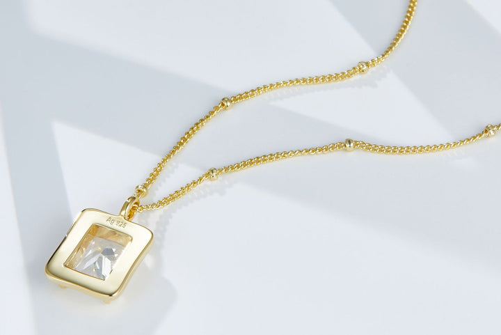 Sterling Silver Square Perfume Bottle French 5a Grade Zirconia Necklace