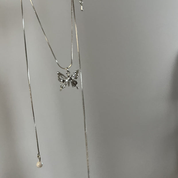 Butterfly Pearl Tassel Necklace