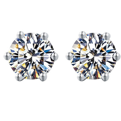 Classic 6 Prongs Moissanite Silver Stud Earrings