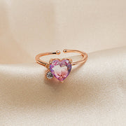 Gradient Crystal Love Heart Open Ring