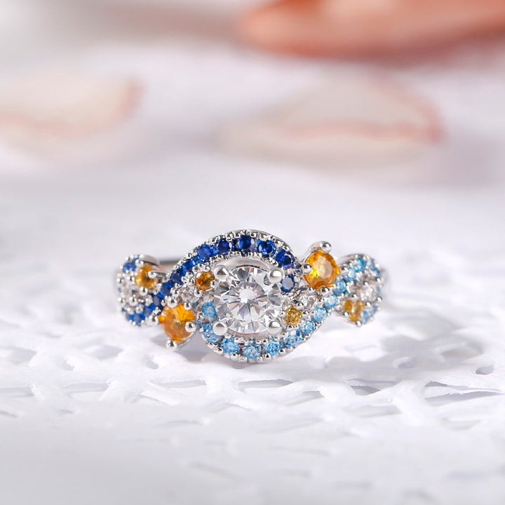 Van Gogh–Inspired Multicolor Moissanite Ring