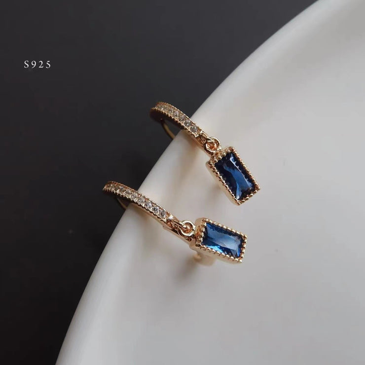 4A Blue Zirconia Square Earrings in Sterling Silver