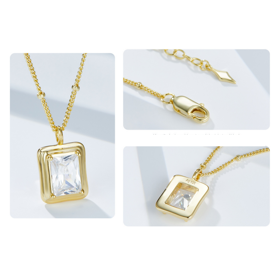 Sterling Silver Square Perfume Bottle French 5a Grade Zirconia Necklace